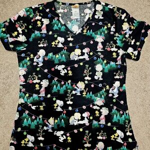 Womens Peanuts Holiday Scrub Top